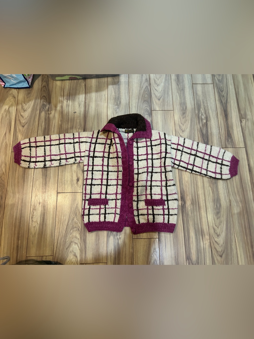 Vintage Wild And Wooly& Magenta Plaid Women's Cardigan 100% Wool